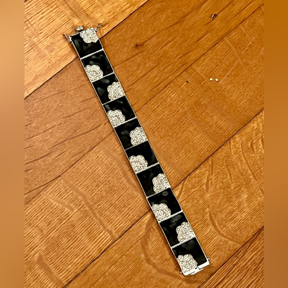 Vintage black and crystal costume jewelry bracelet